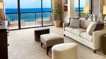 Suite, 1 Bedroom, 2 Bathrooms, Tower (Ali'i Tower, Private check-in) | Living area | 55-inch flat-screen TV with cable channels, TV, DVD player