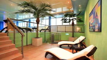 Indoor pool, open 7:00 AM to 10:00 PM, sun loungers