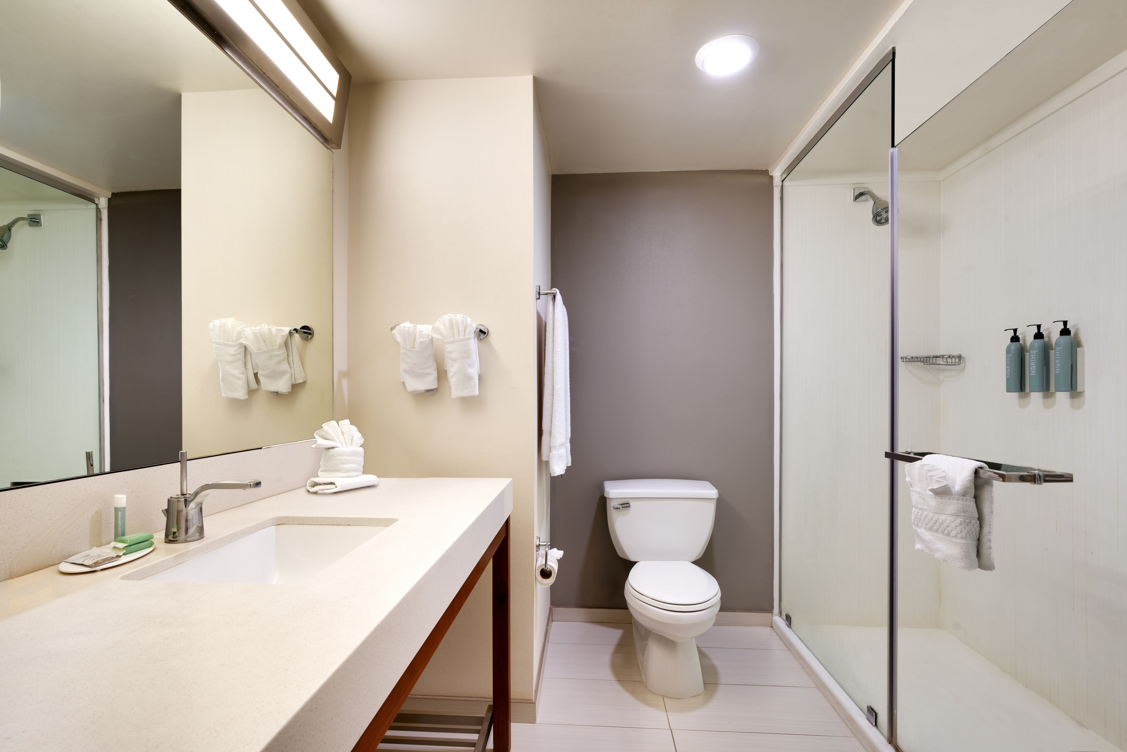 free toiletries, hair dryer, towels