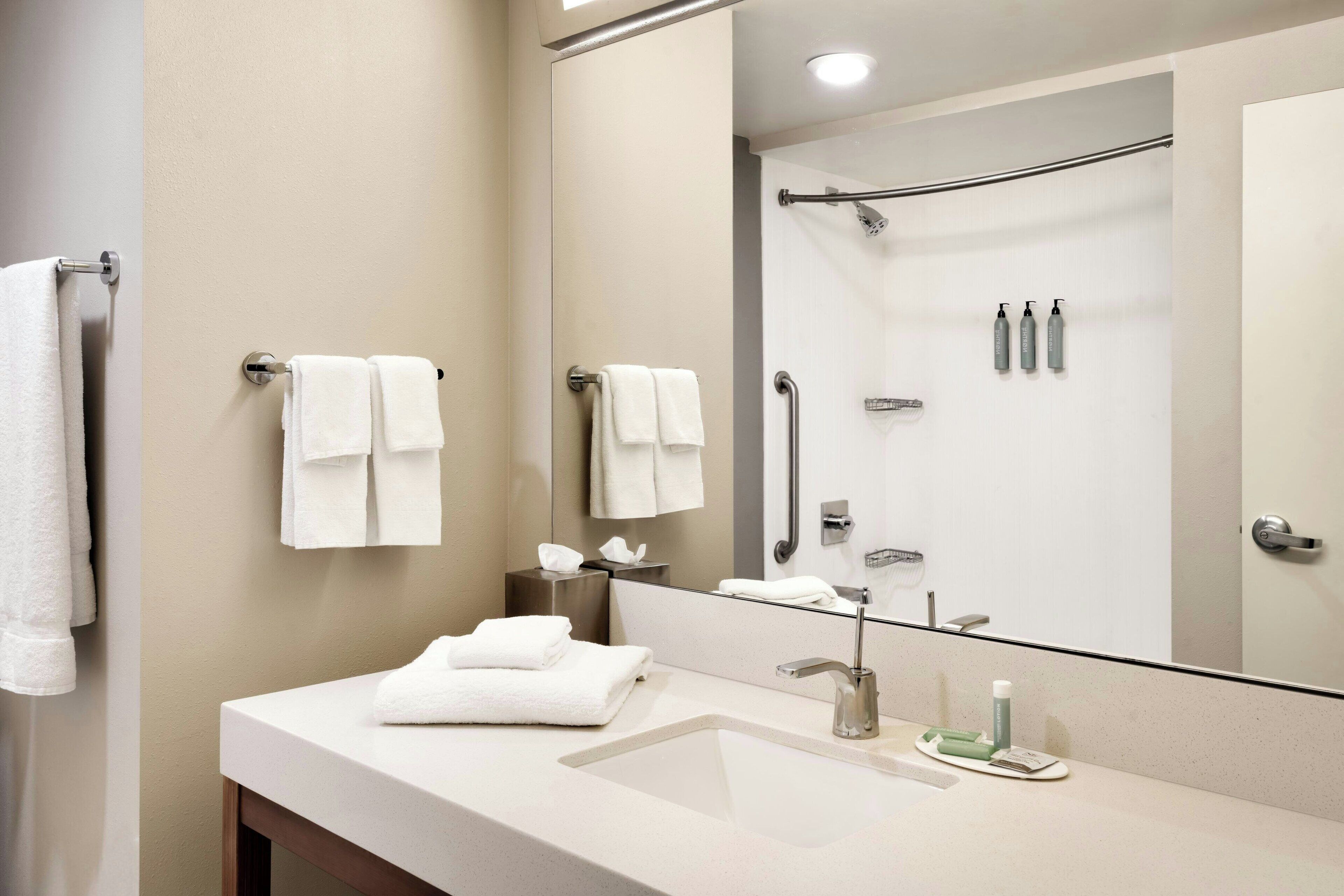 free toiletries, hair dryer, towels