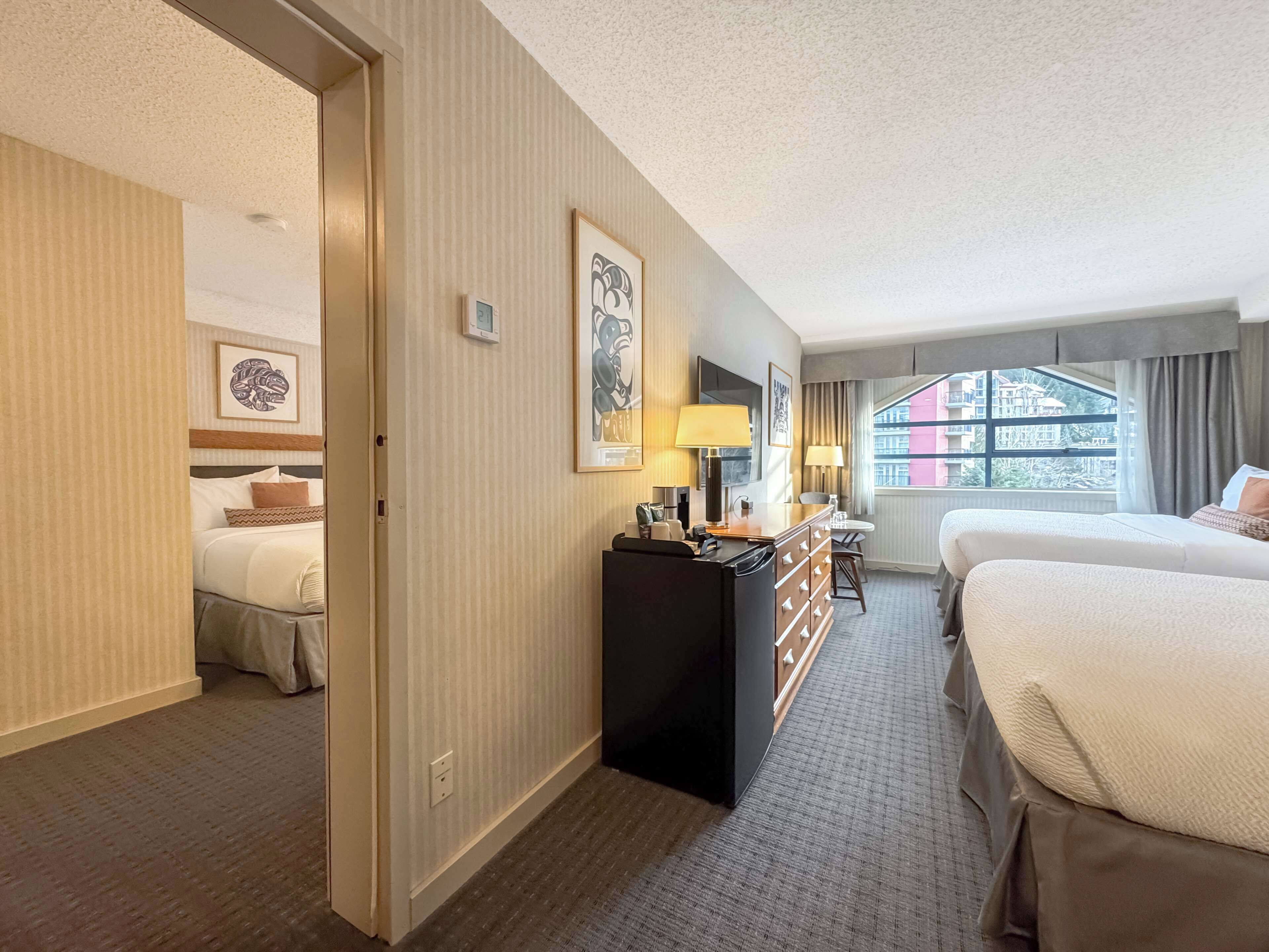 premium room, 2 queen beds | premium bedding, in-room safe, desk, blackout curtains