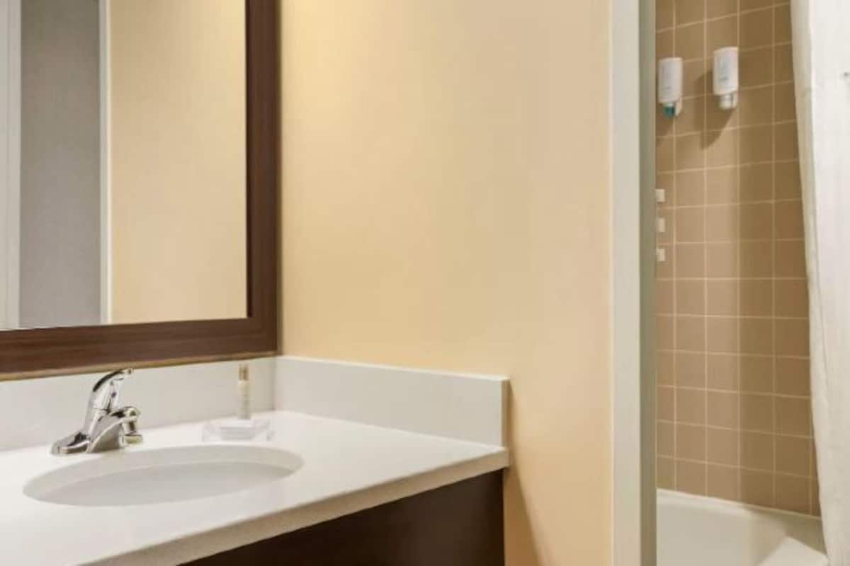 Bathroom | Combined shower/bathtub, eco-friendly toiletries, hair dryer, towels