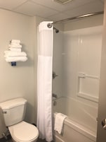 Combined shower/tub, eco-friendly toiletries, hair dryer, towels