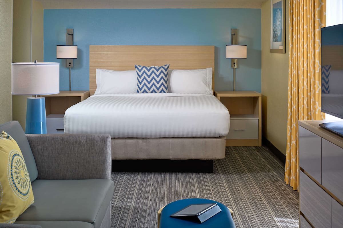 Premium bedding, pillow-top beds, desk, laptop workspace