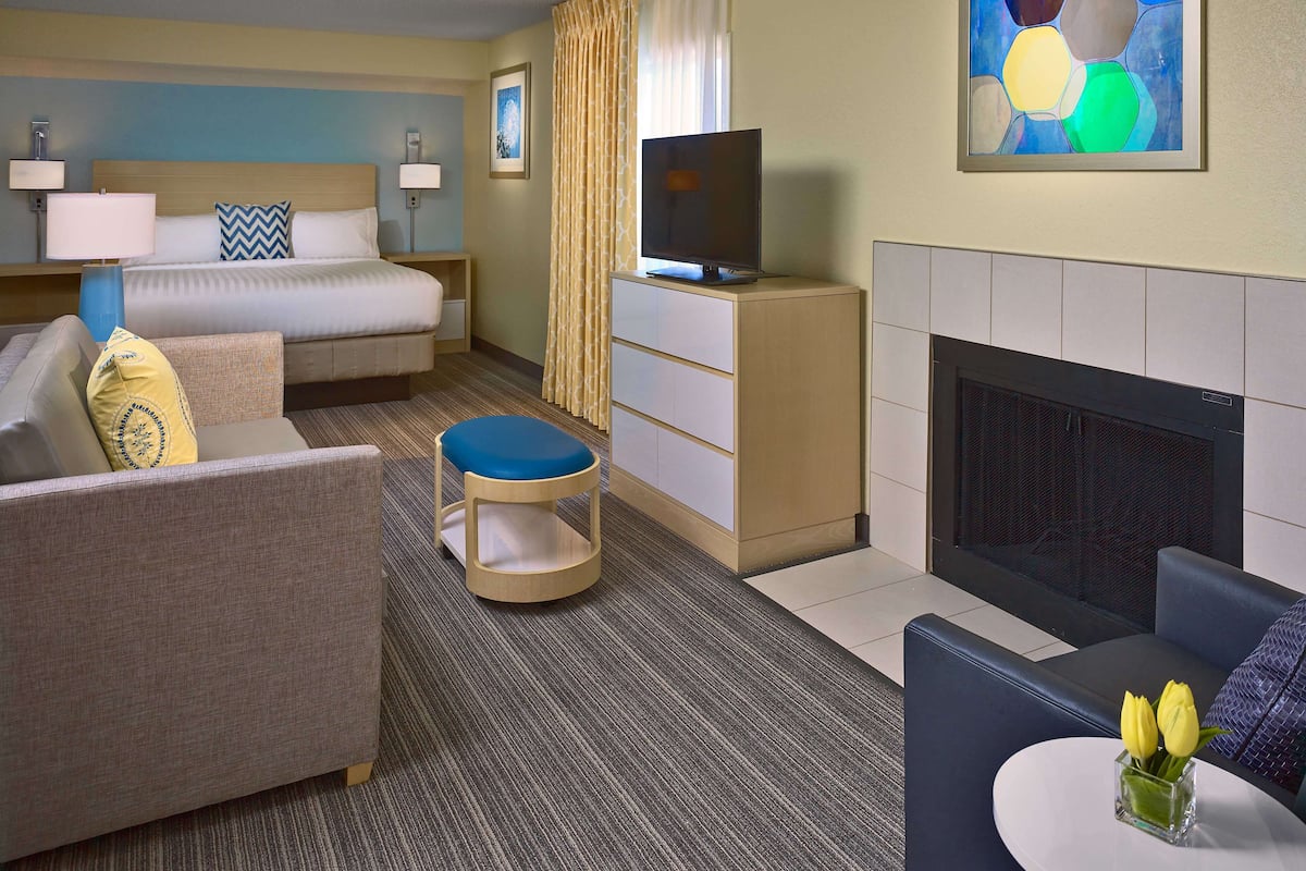 Premium bedding, pillow-top beds, desk, laptop workspace