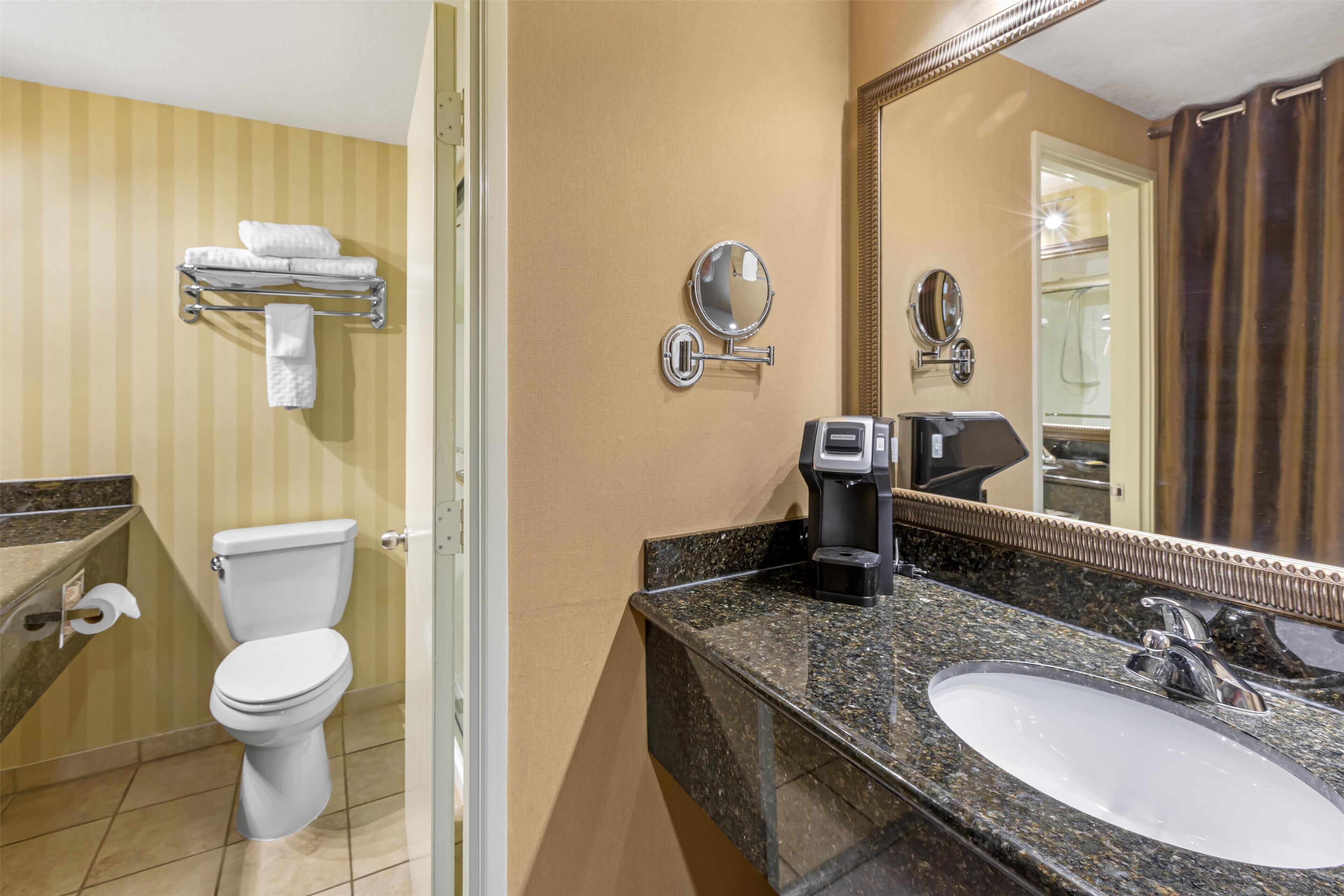 suite, 1 king bed, non smoking, refrigerator | bathroom | free toiletries, hair dryer, towels, soap