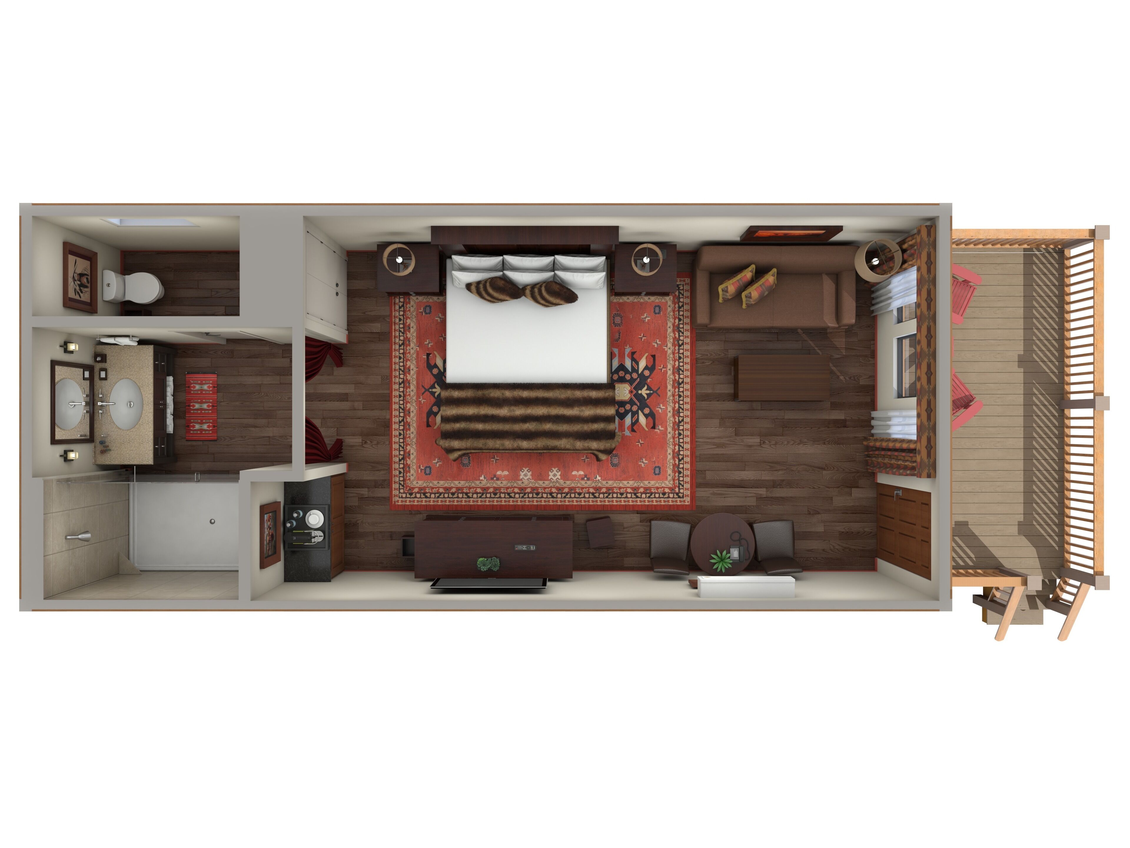 Un dormitorio con cama, mesita de noche, armario, espejo, cómoda y ventana.