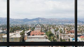 Panoramic city views from the comfort of your room.