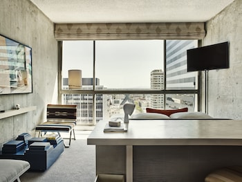 Hypo-allergenic bedding, down comforters, in-room safe, desk at The LINE Hotel