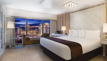 Pillowtop beds, in-room safe, desk, laptop workspace at Flamingo Las Vegas Hotel & Casino