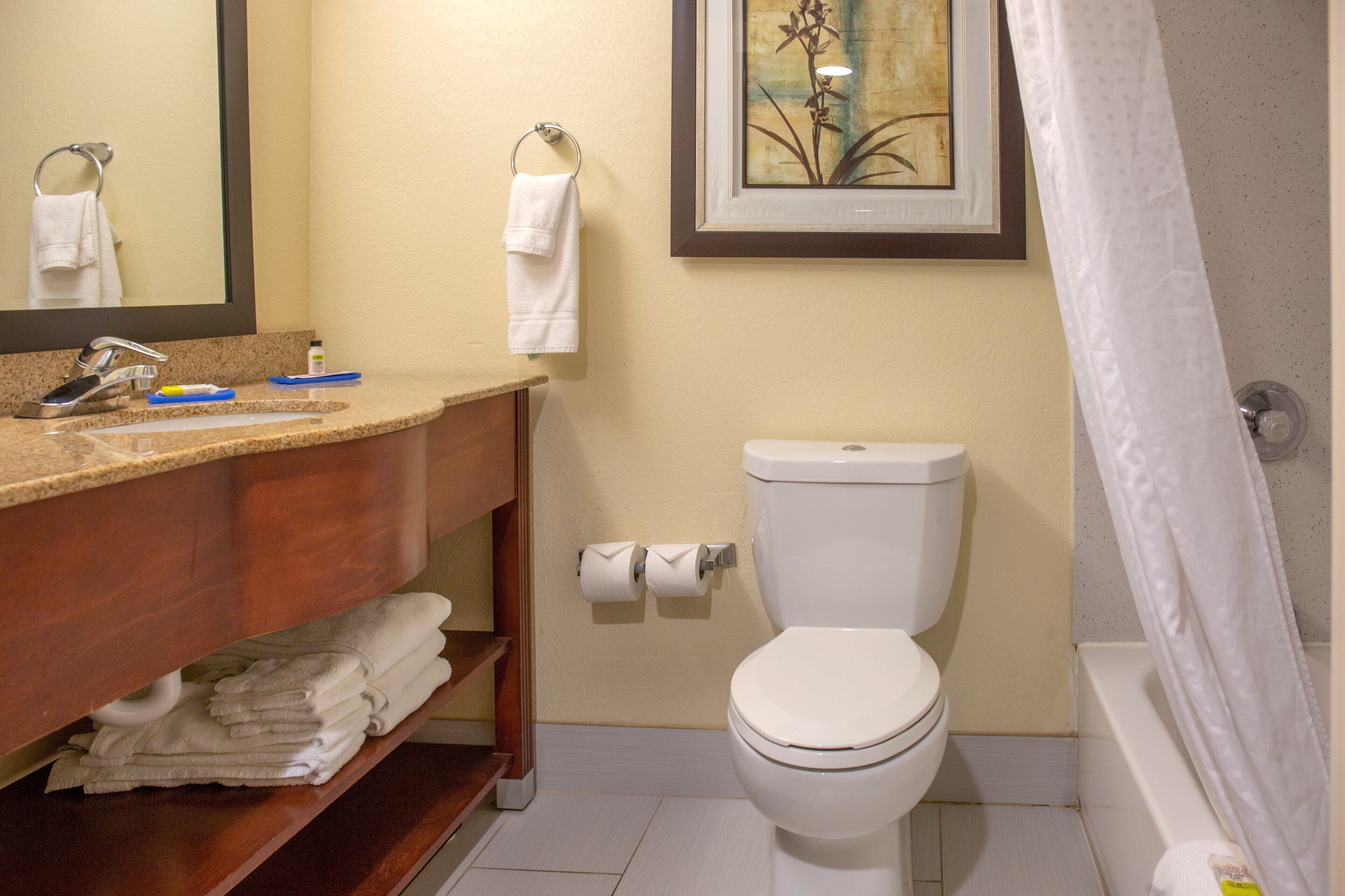 A bathroom with a toilet, sink, and a shower curtain.