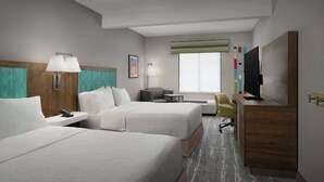 A hotel room with two beds, a desk, a chair, a TV, and a window. - Hampton Inn Haverhill (Haverhill)
