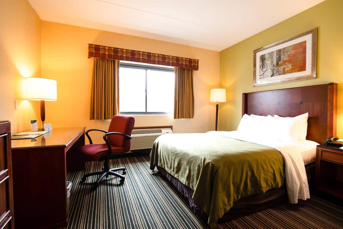 Room, 1 Queen Bed, Non Smoking | Desk, laptop workspace, blackout drapes, iron/ironing board
