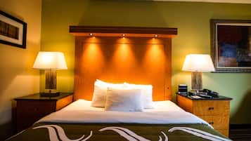 Desk, laptop workspace, blackout curtains, iron/ironing board