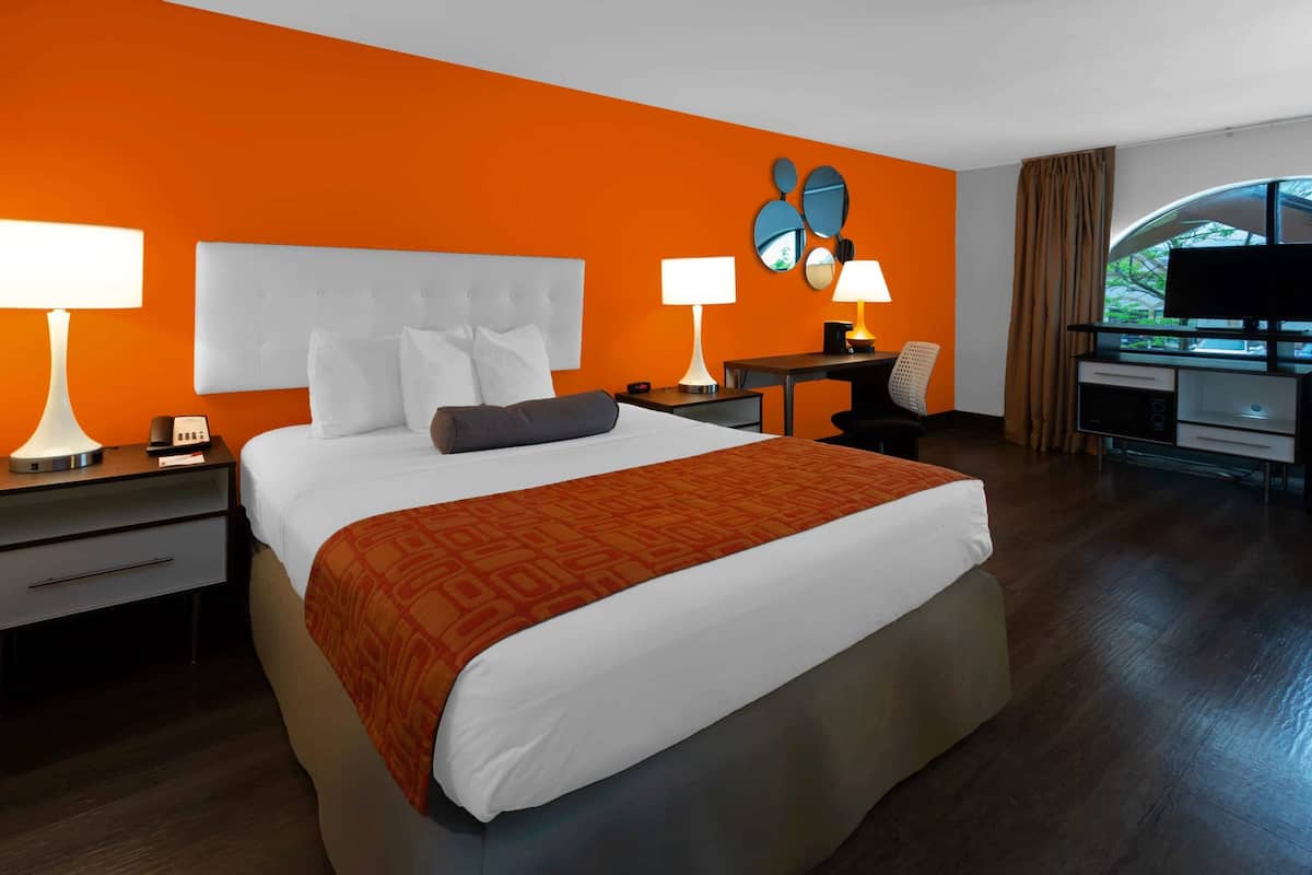 Premium bedding, blackout curtains, iron/ironing board