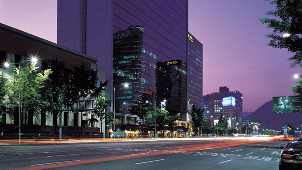 A modern hotel building with a prominent sign reading "KOREANA HOTEL". - Koreana Hotel (Seoul)