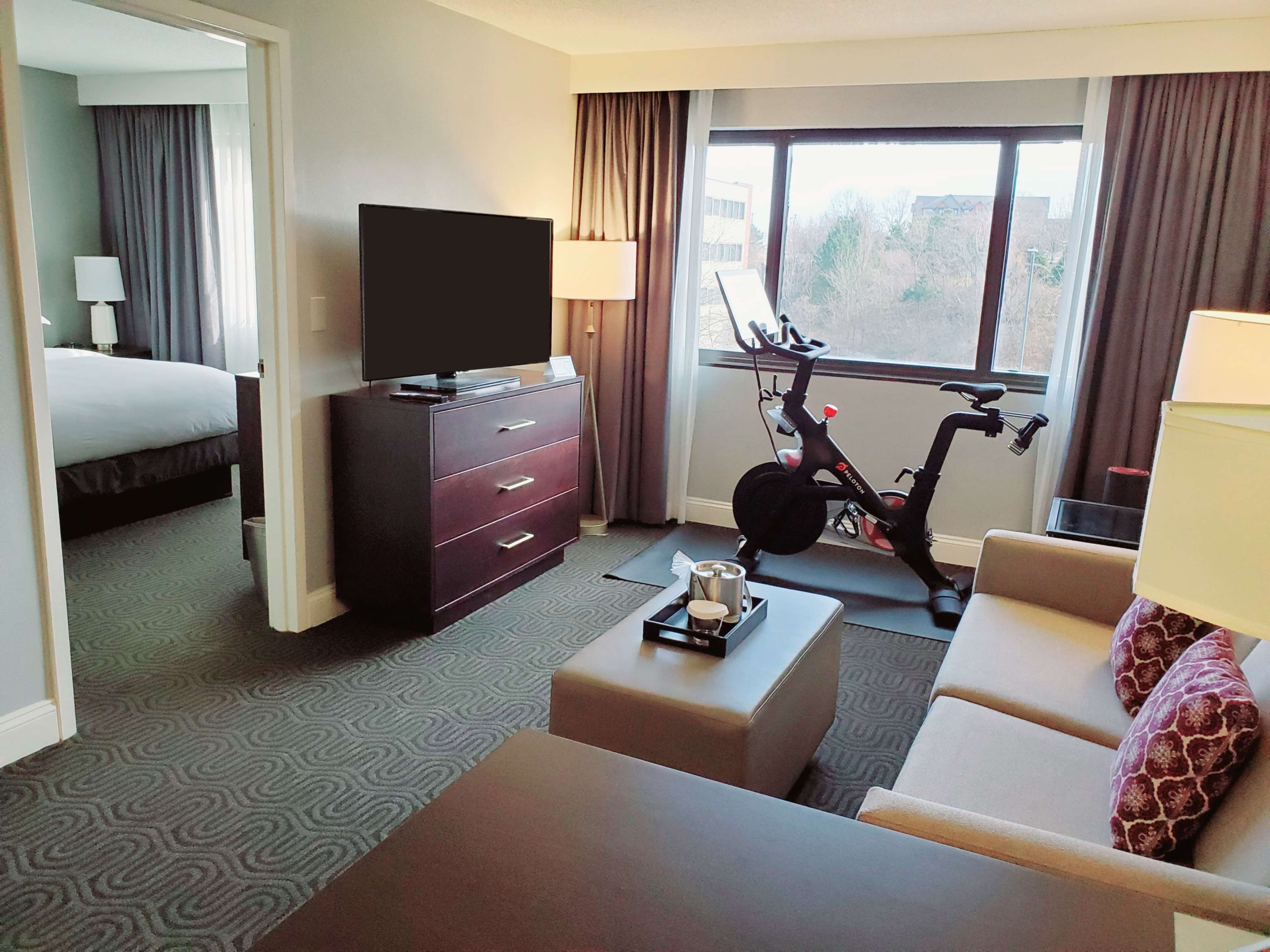 suite, 1 bedroom (peloton) | living area | 49-inch lcd tv with cable channels, tv