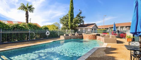 Outdoor pool, pool umbrellas