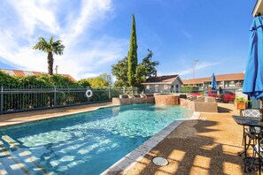 Outdoor pool, pool umbrellas