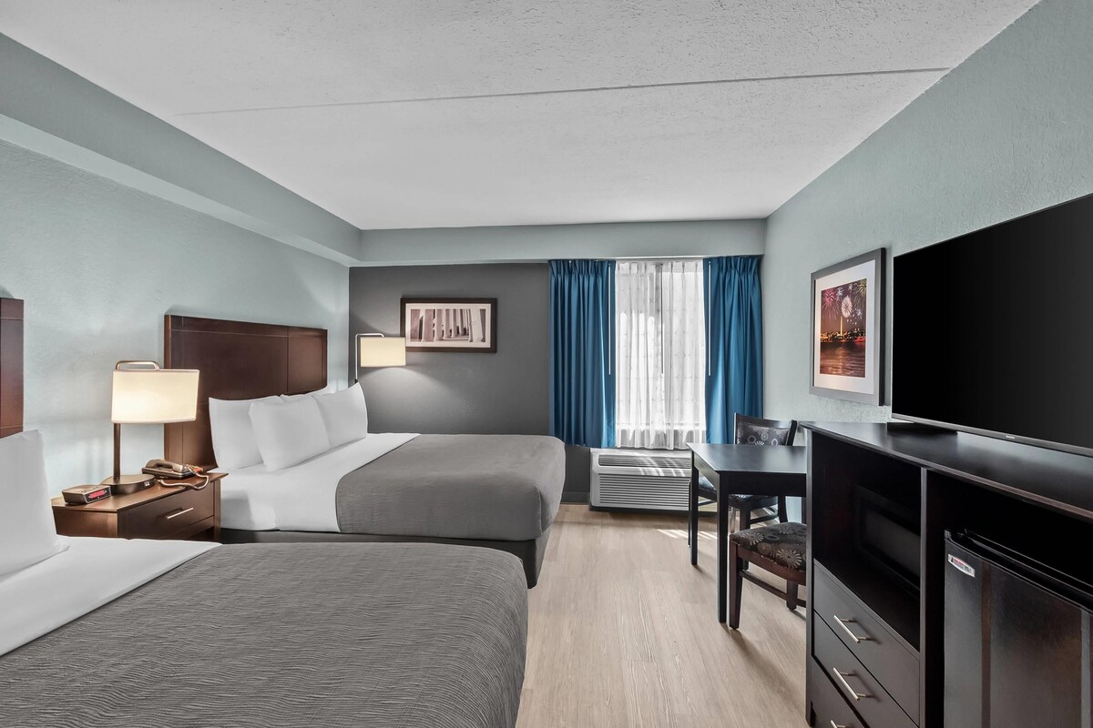 Room, 2 Queen Beds, Accessible, Non Smoking | Pillowtop beds, in-room safe, desk, laptop workspace