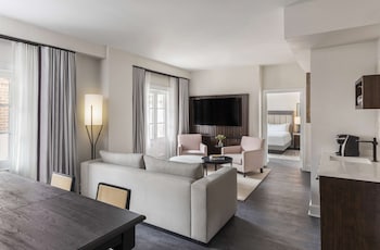 Suite, 1 Bedroom, Pool View | Living area | Flat-screen TV, pay movies at Mills House Charleston, Curio Collection by Hilton