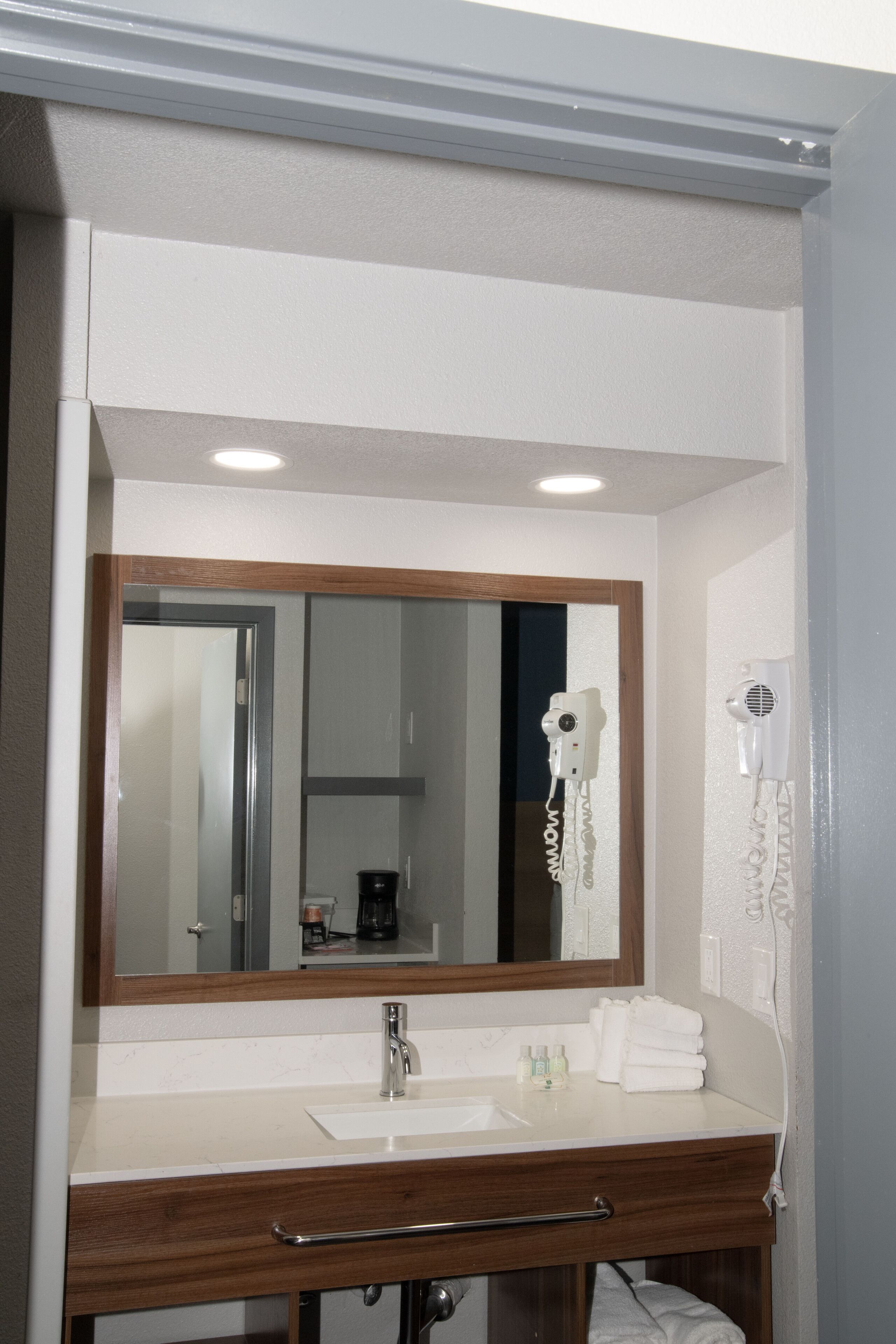 free toiletries, hair dryer, towels