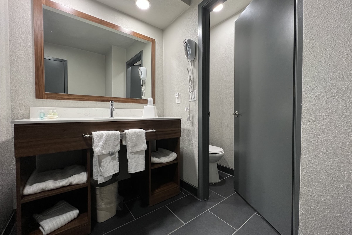 standard room, 1 king bed, non smoking | bathroom | free toiletries, hair dryer, towels