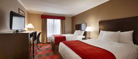Standard Room, 2 Double Beds, Non Smoking | Desk, iron/ironing board, WiFi (free), bed sheets