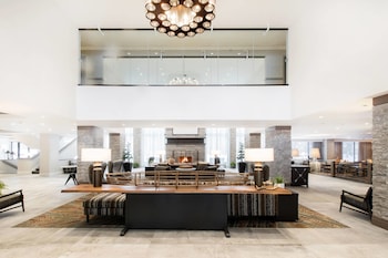 Hotel entrance and lobby at Kananaskis Mountain Lodge, Autograph Collection