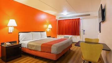 Desk, laptop workspace, free WiFi, bed sheets