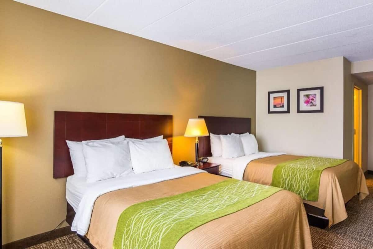 Desk, blackout drapes, iron/ironing board, free cribs/infant beds