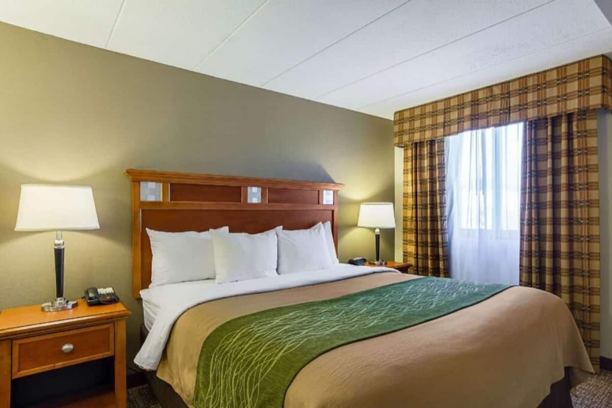 Desk, blackout drapes, iron/ironing board, free cribs/infant beds