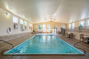 Indoor pool, open 8:00 AM to 10:00 PM, sun loungers