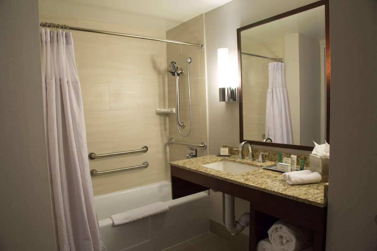 Bathroom | Combined shower/tub, free toiletries, hair dryer, towels