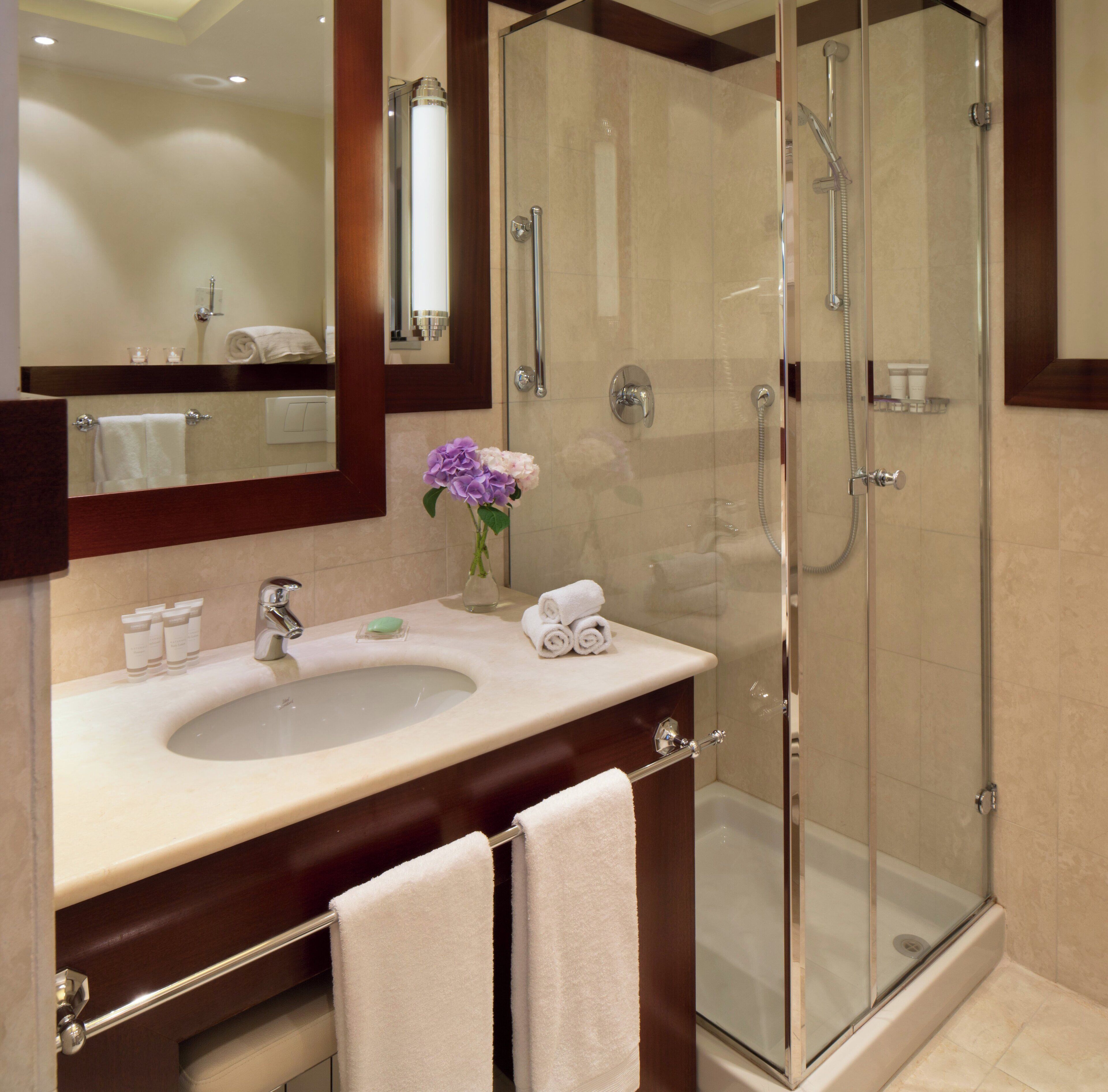 combined shower/bathtub, free toiletries, hair dryer, bidet