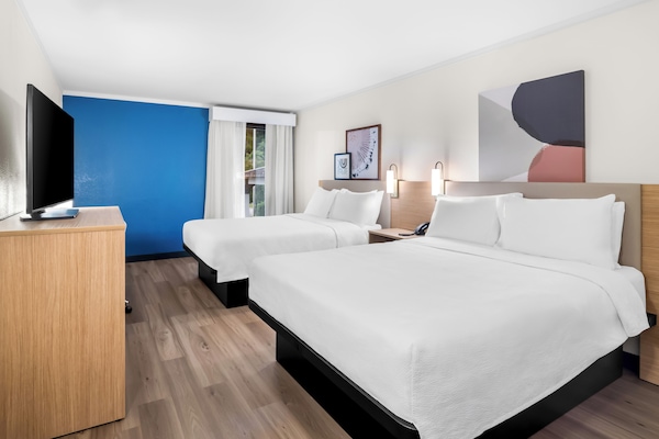 Room, 2 Queen Beds | 1 bedroom, desk, laptop workspace, blackout drapes