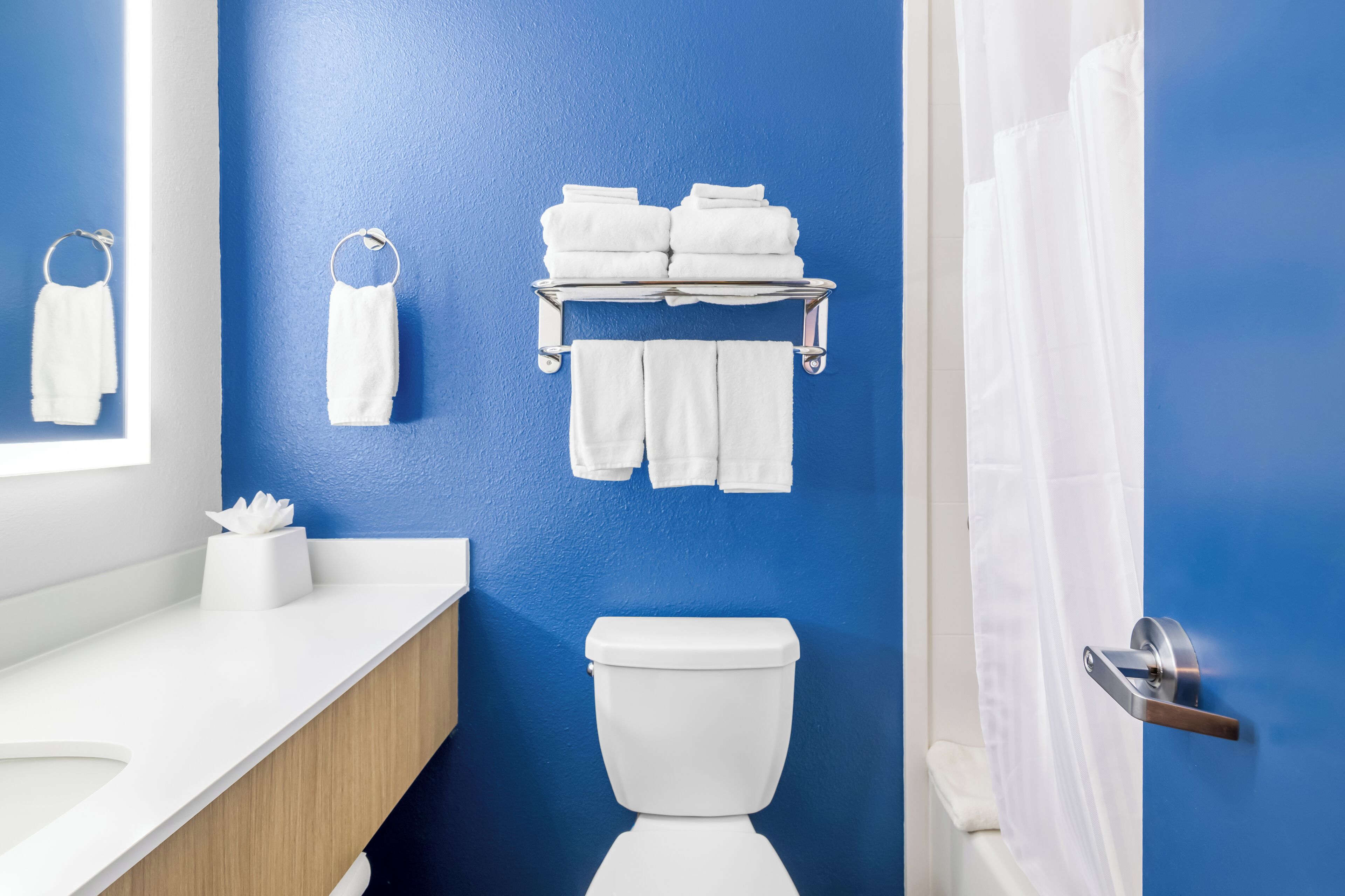 combined shower/bathtub, hydromassage showerhead, free toiletries