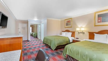 Standard Room, 2 Queen Beds, Non Smoking | Desk, laptop workspace, blackout drapes, iron/ironing board
