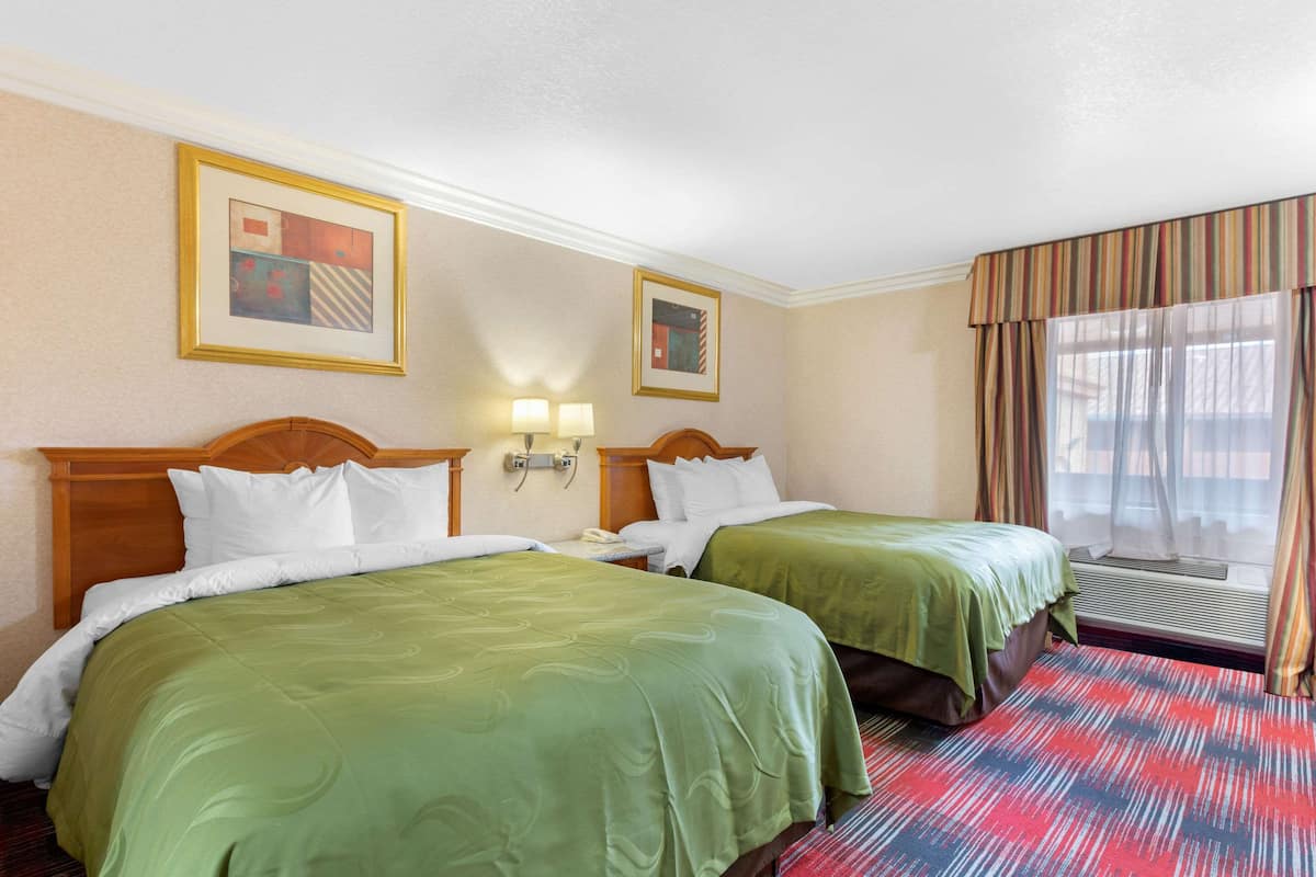 Standard Room, 2 Queen Beds, Non Smoking | Desk, laptop workspace, blackout drapes, iron/ironing board