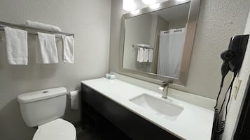 Shower, free toiletries, hair dryer, towels