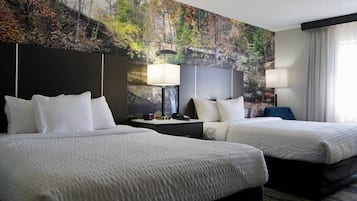 Premium bedding, desk, blackout curtains, soundproofing