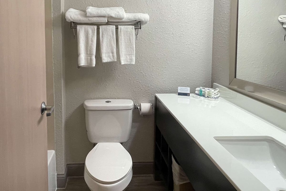 Shower, free toiletries, hair dryer, towels