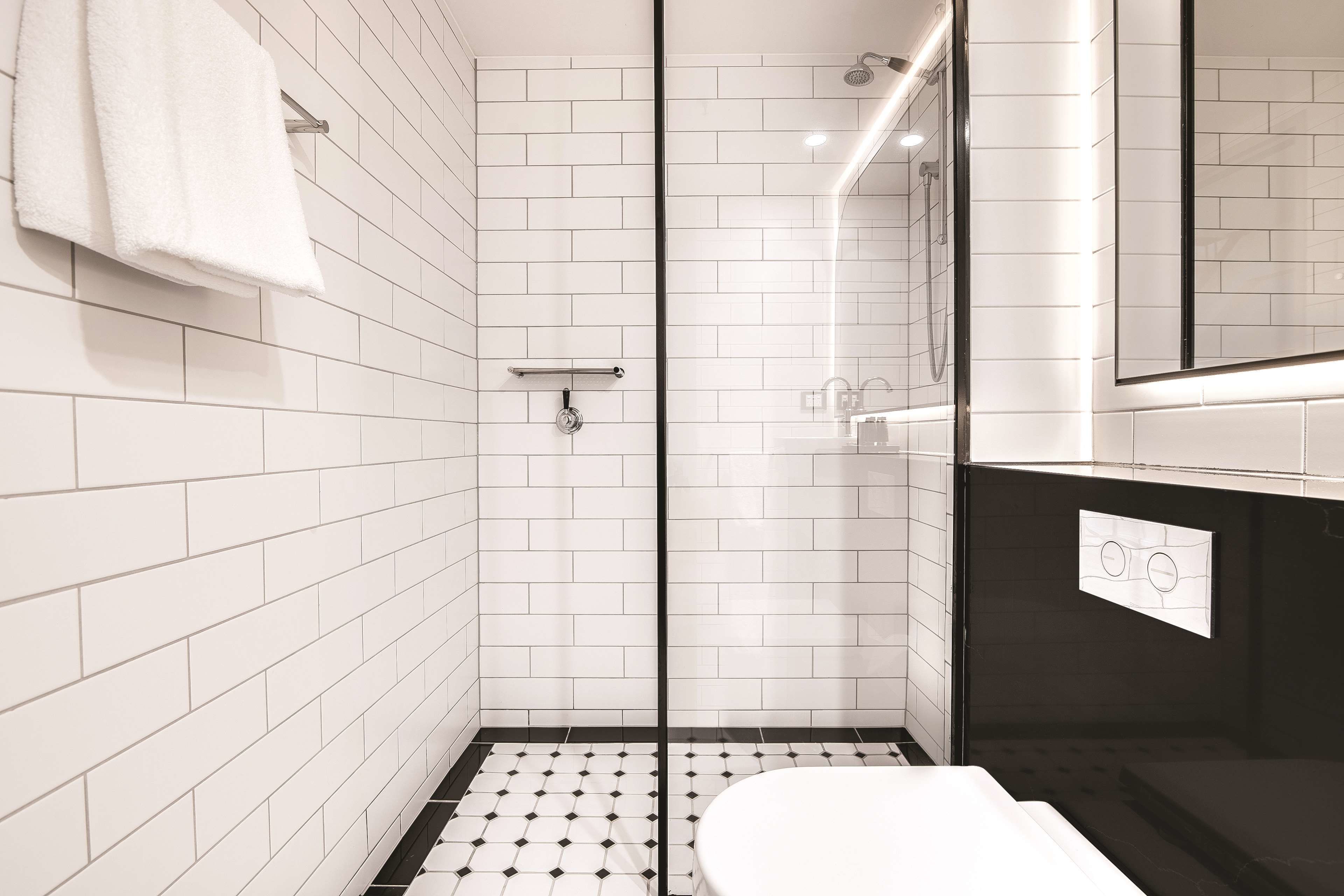 shower, free toiletries, hair dryer, towels