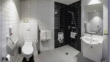 Shower, free toiletries, hair dryer, towels