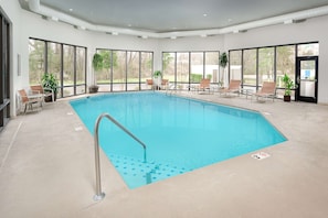 Indoor pool, open 10:00 AM to 10:00 PM, sun loungers