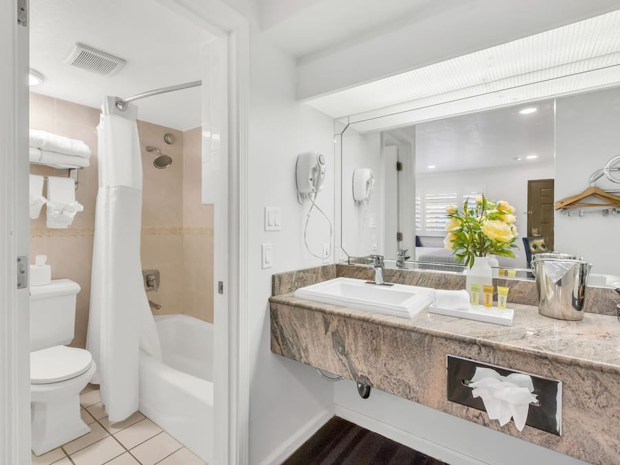 Room, 1 King Bed | Bathroom | Hydromassage showerhead, free toiletries, hair dryer, towels