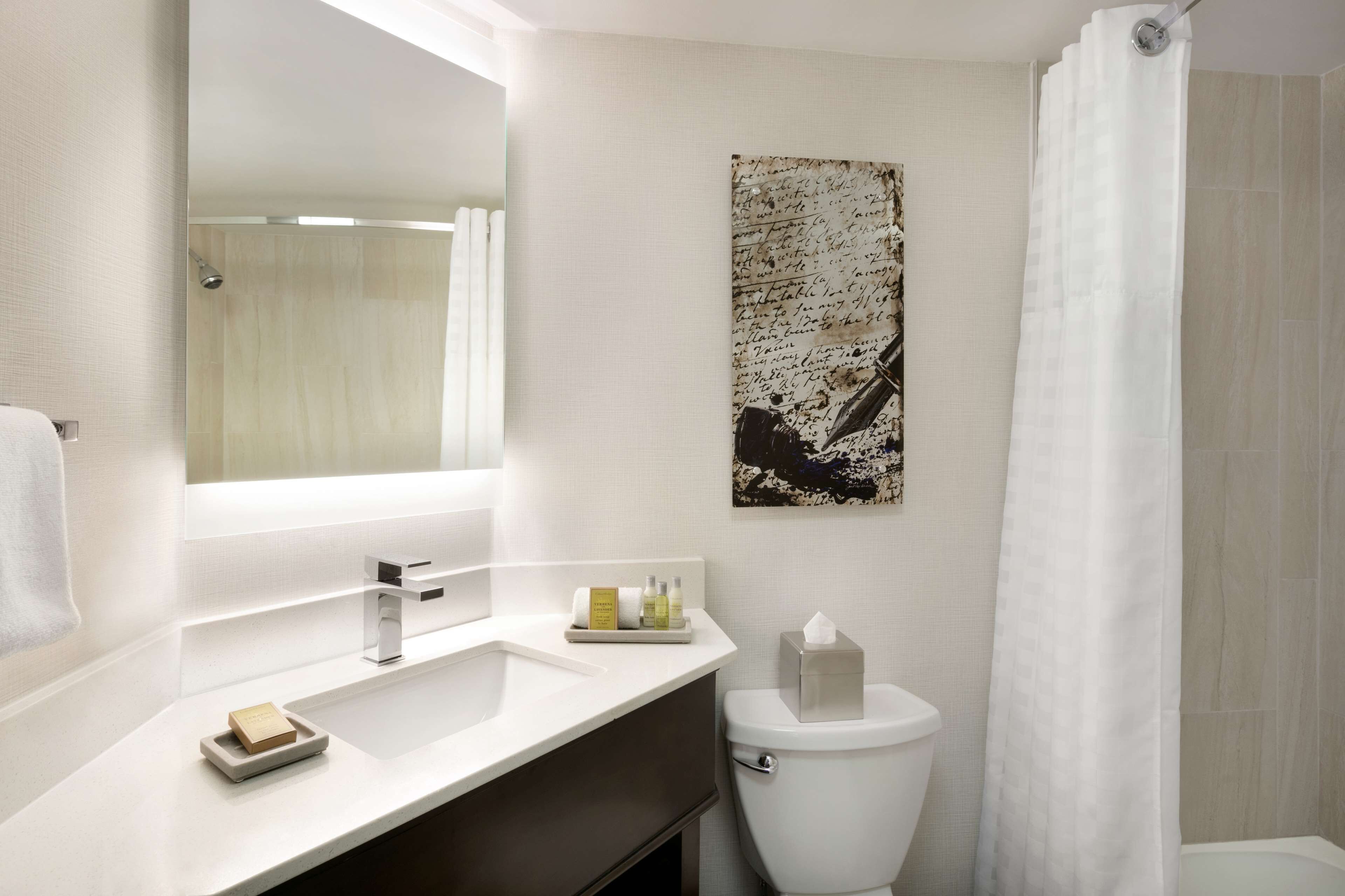 combined shower/bathtub, free toiletries, hair dryer, bathrobes