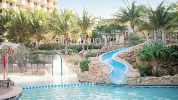 3 outdoor pools, open 8:00 AM to 10:00 PM, free cabanas, pool umbrellas
