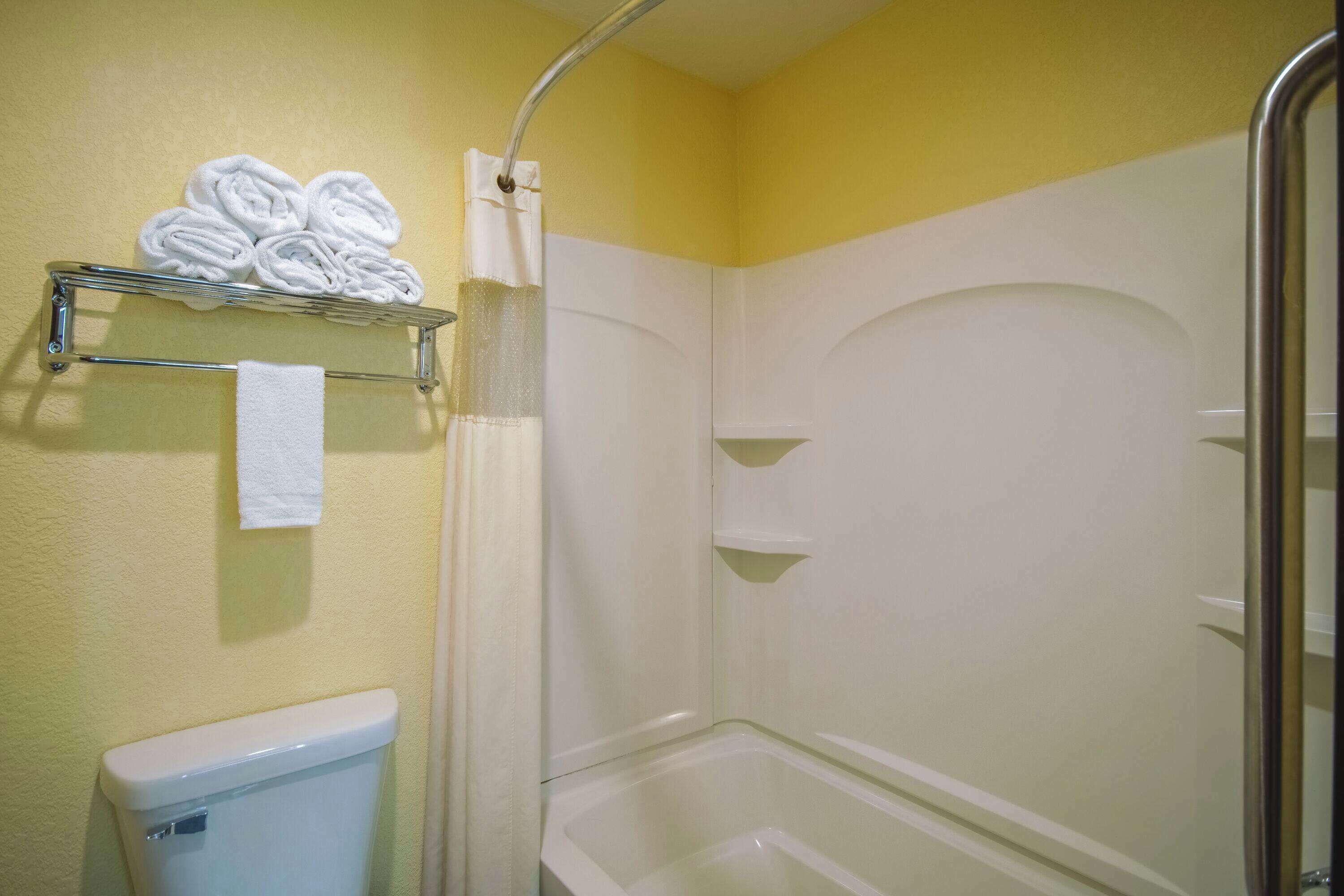 combined shower/bathtub, rainfall showerhead, towels