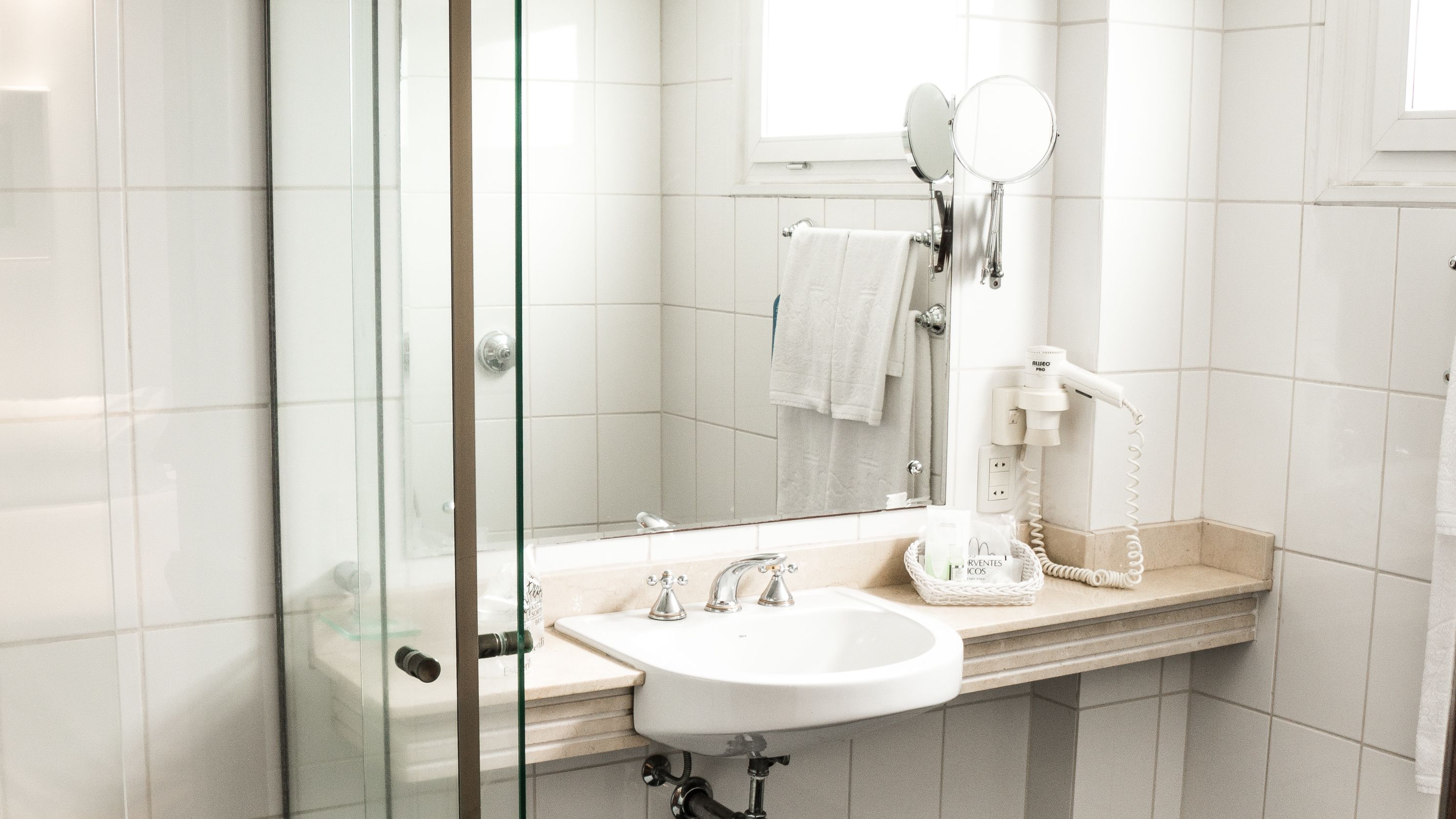 free toiletries, hair dryer, towels